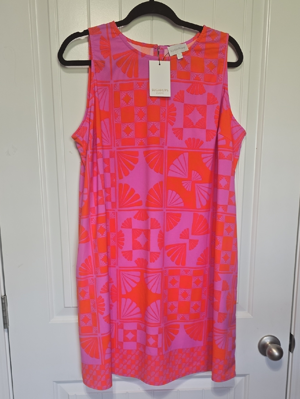 Sugarlips Pink and Orange Geometric Print Mini Dress